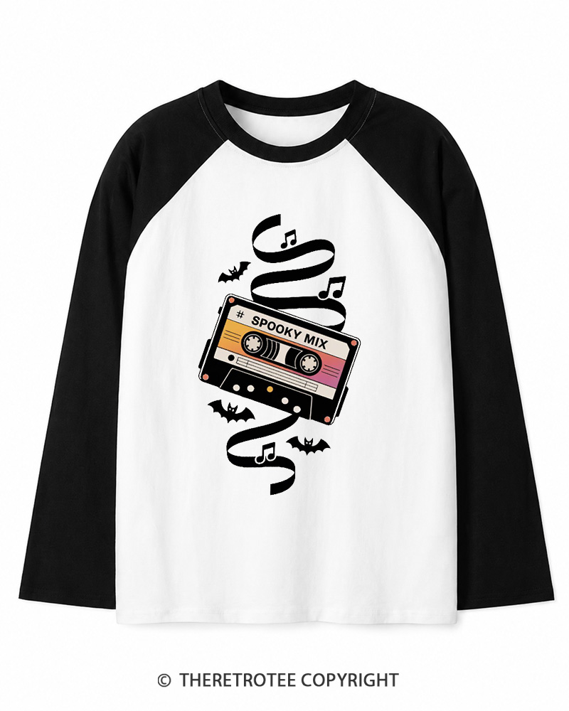 TheRetroTee Spooky Mix 1980s Long Sleeve Raglan T-Shirt