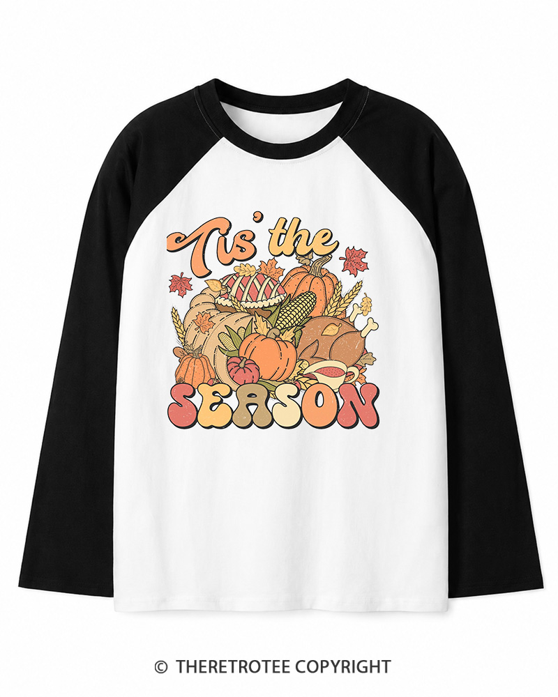 TheRetroTee Tis The Season 1970s Long Sleeve Raglan T-Shirt