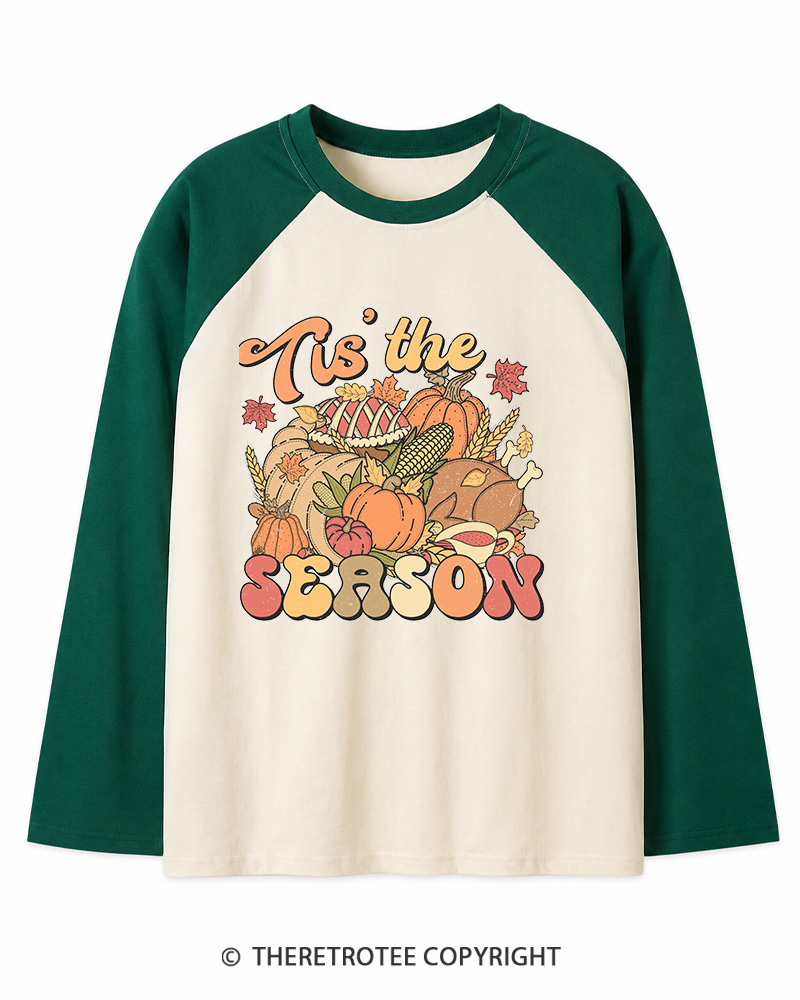 TheRetroTee Tis The Season 1970s Long Sleeve Raglan T-Shirt
