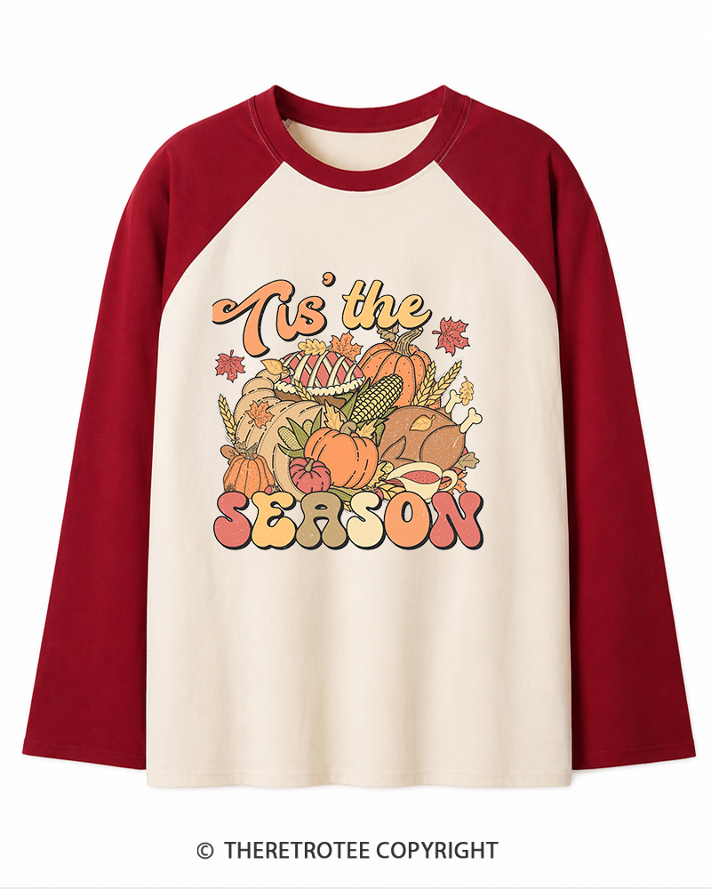 TheRetroTee Tis The Season 1970s Long Sleeve Raglan T-Shirt