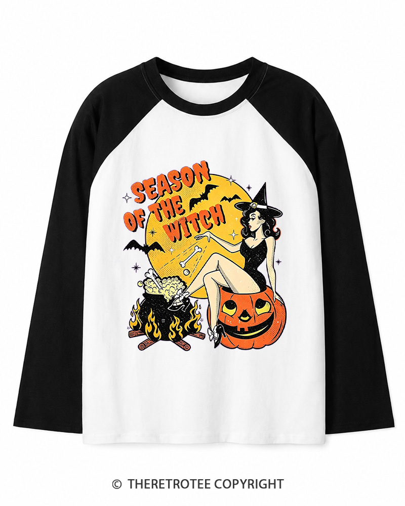 TheRetroTee Season of the Witch 1950s Long Sleeve Raglan T-Shirt