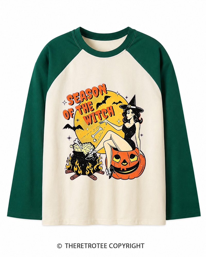 TheRetroTee Season of the Witch 1950s Long Sleeve Raglan T-Shirt