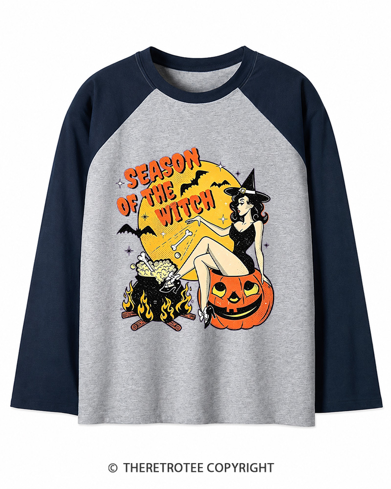 TheRetroTee Season of the Witch 1950s Long Sleeve Raglan T-Shirt
