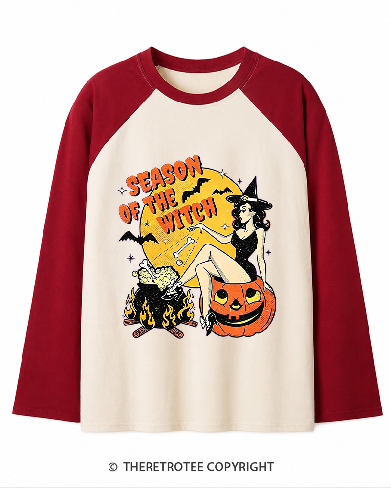 TheRetroTee Season of the Witch 1950s Long Sleeve Raglan T-Shirt