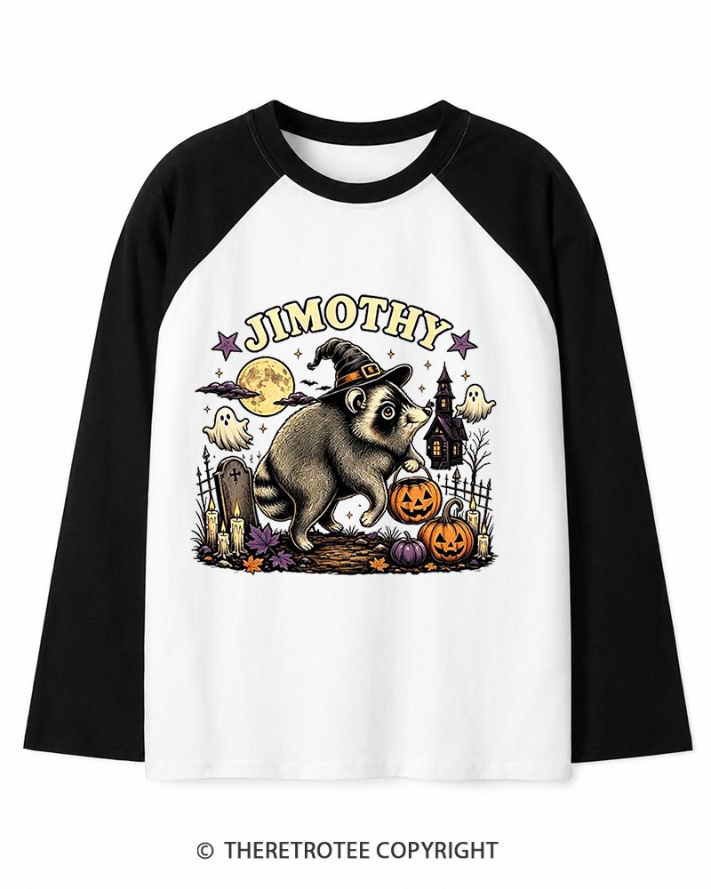 TheRetroTee Jimothy Seattle Raccoon 1980s Long Sleeve Raglan T-Shirt