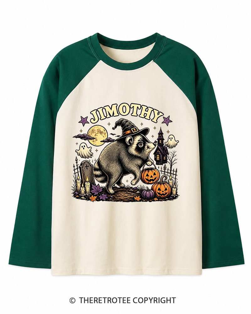 TheRetroTee Jimothy Seattle Raccoon 1980s Long Sleeve Raglan T-Shirt