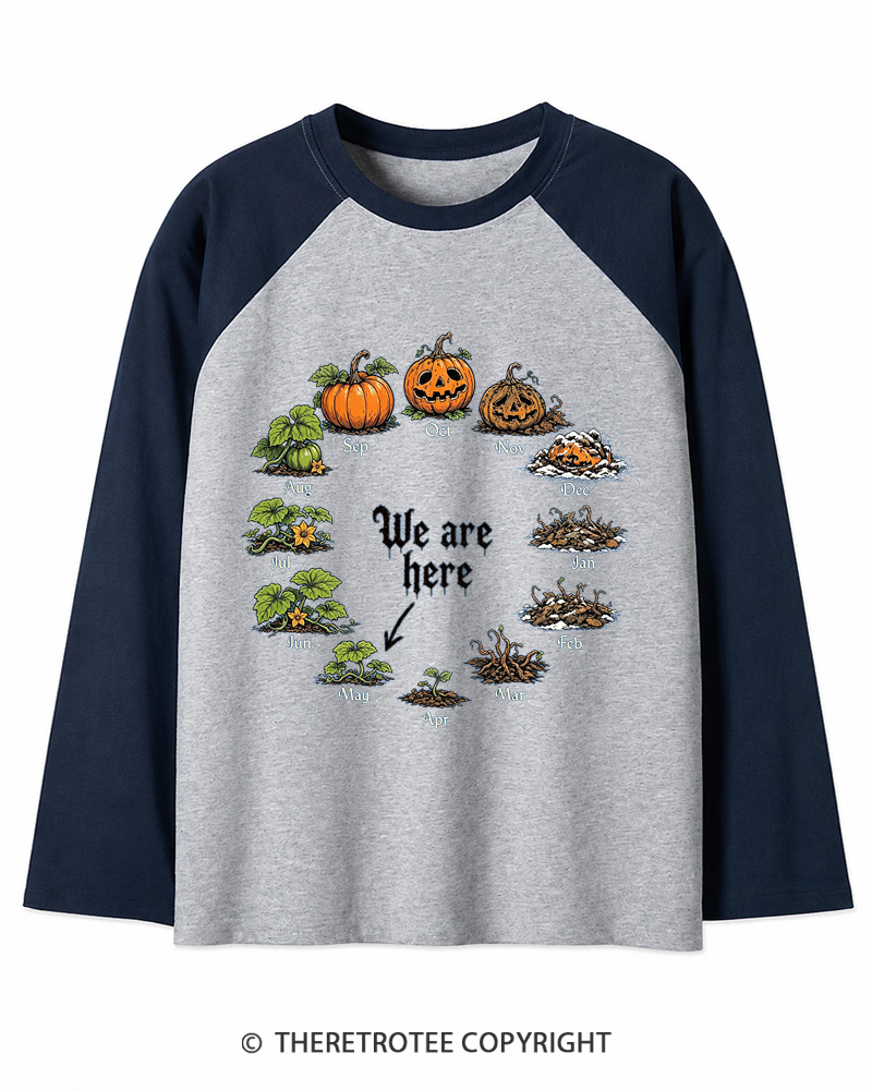 TheRetroTee Pumpkin Life Cycle 1980s Long Sleeve Raglan T-Shirt