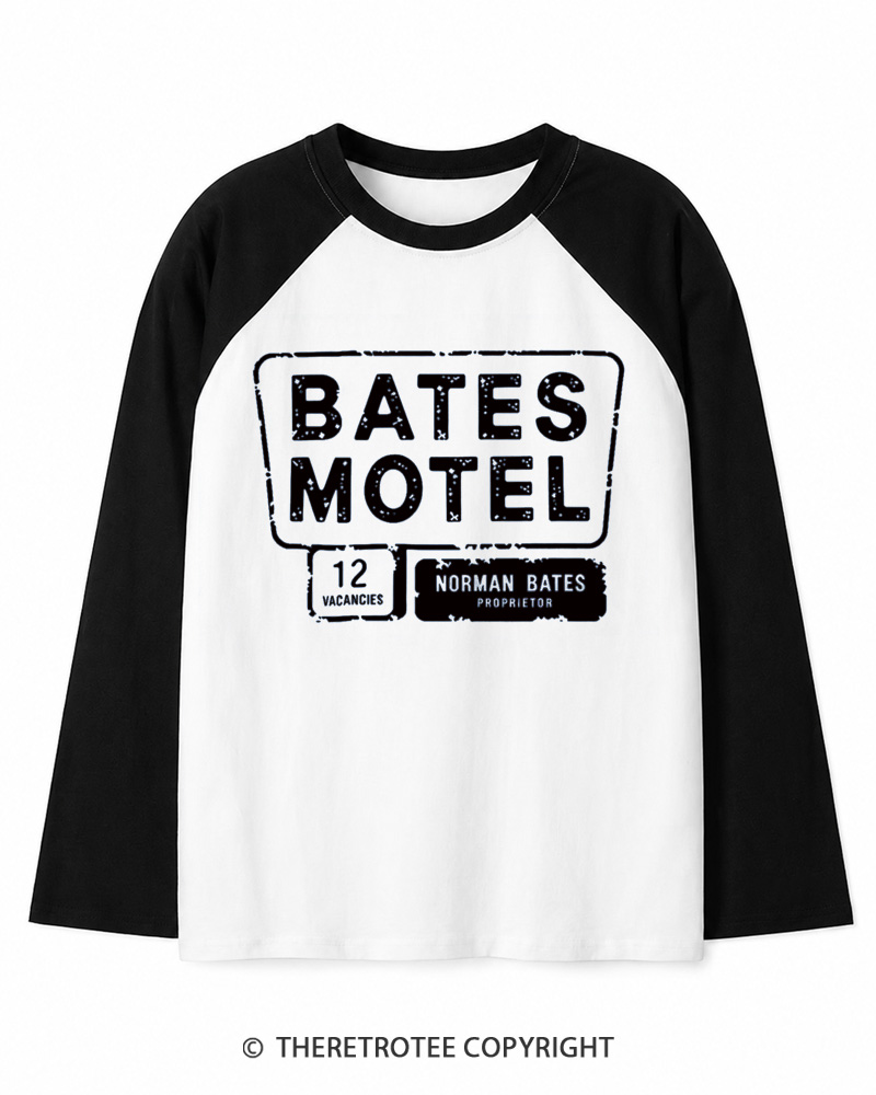 TheRetroTee Bates Motel 1980s Long Sleeve Raglan T-Shirt