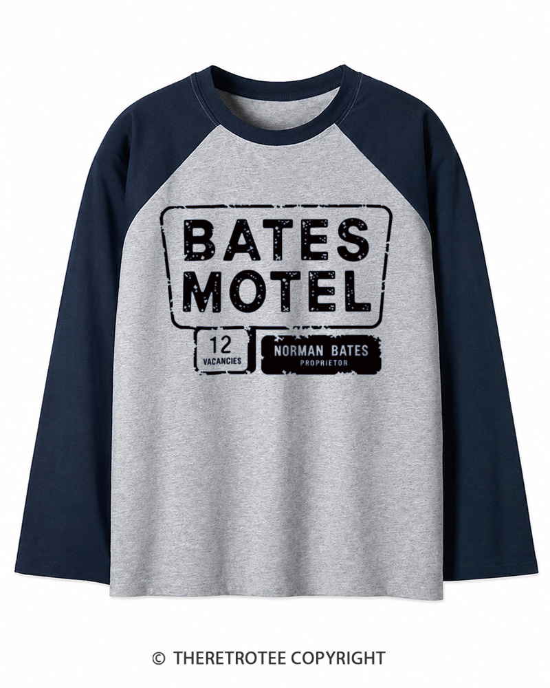 TheRetroTee Bates Motel 1980s Long Sleeve Raglan T-Shirt