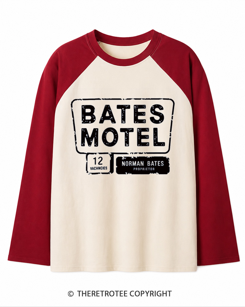 TheRetroTee Bates Motel 1980s Long Sleeve Raglan T-Shirt