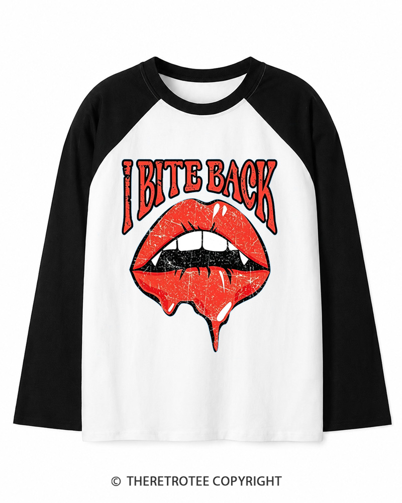 TheRetroTee I Bite Back 1990s Long Sleeve Raglan T-Shirt