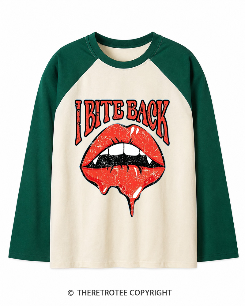 TheRetroTee I Bite Back 1990s Long Sleeve Raglan T-Shirt