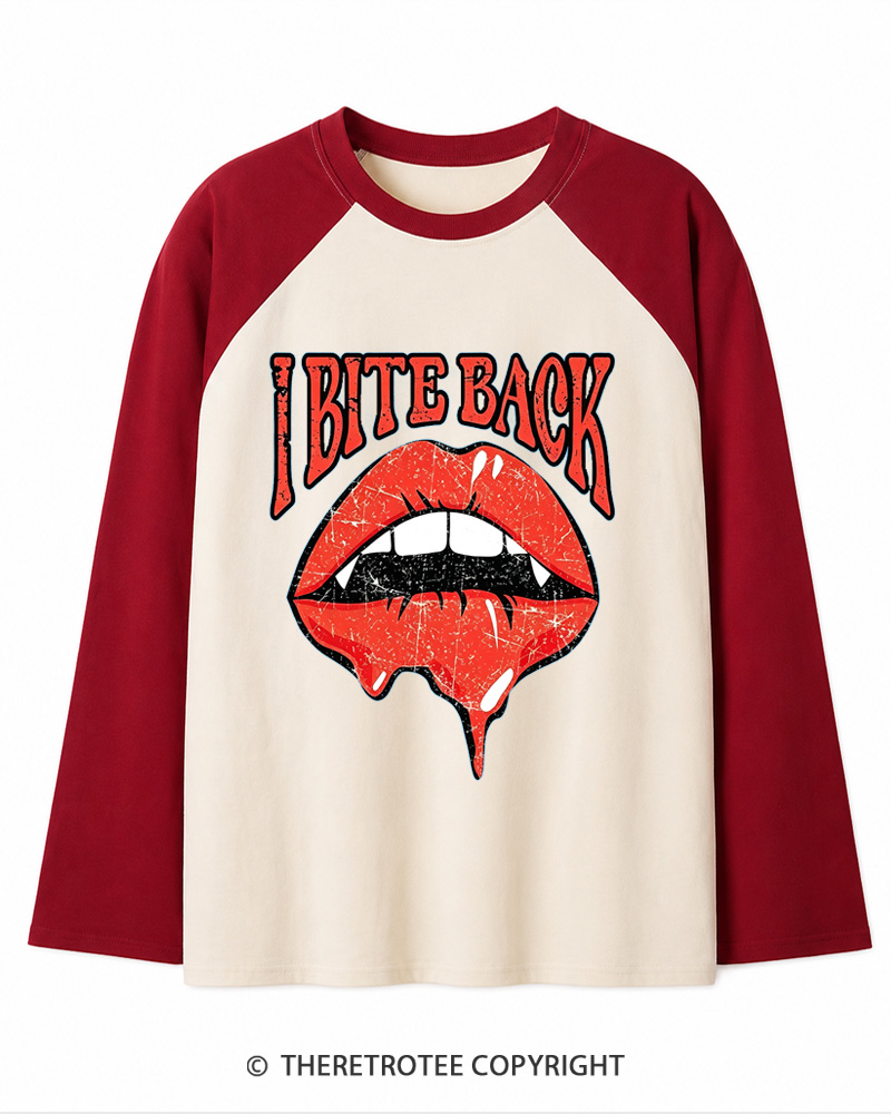TheRetroTee I Bite Back 1990s Long Sleeve Raglan T-Shirt