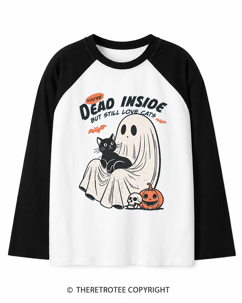 TheRetroTee You’re Dead Inside But Still Love Cats 1990s Long Sleeve Raglan T-Shirt