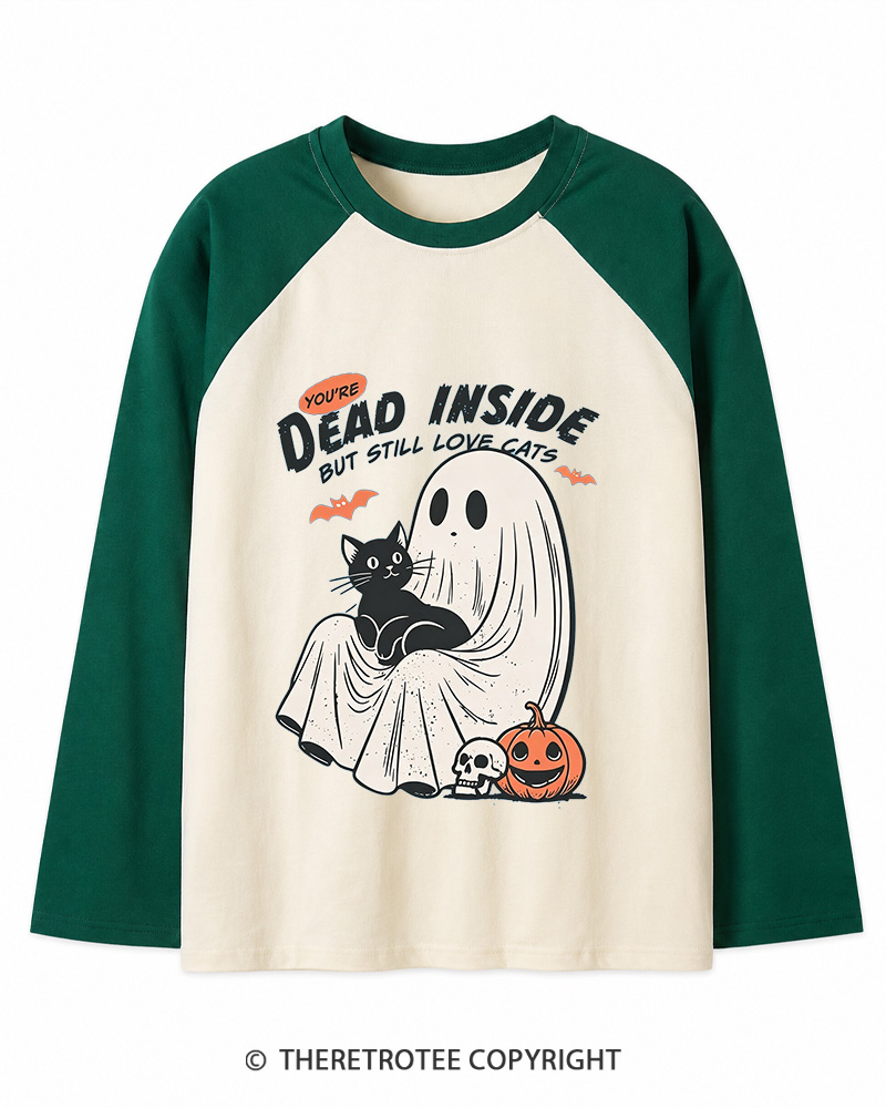 TheRetroTee You’re Dead Inside But Still Love Cats 1990s Long Sleeve Raglan T-Shirt