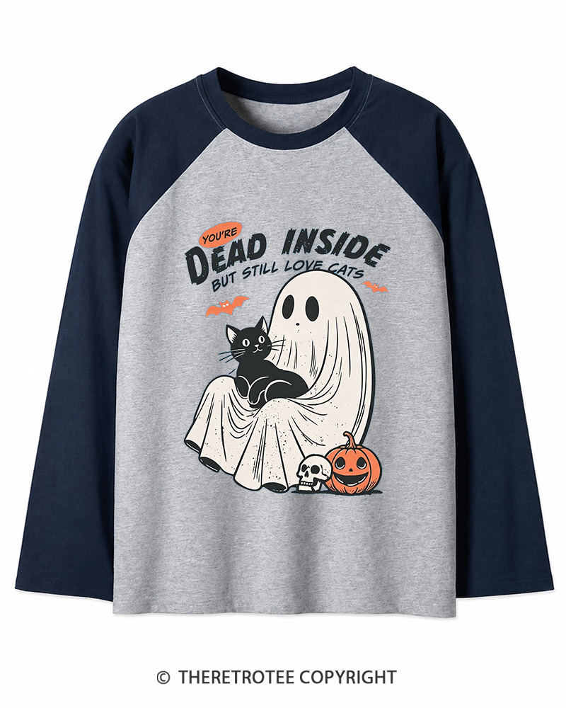 TheRetroTee You’re Dead Inside But Still Love Cats 1990s Long Sleeve Raglan T-Shirt