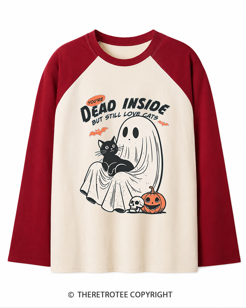 TheRetroTee You’re Dead Inside But Still Love Cats 1990s Long Sleeve Raglan T-Shirt
