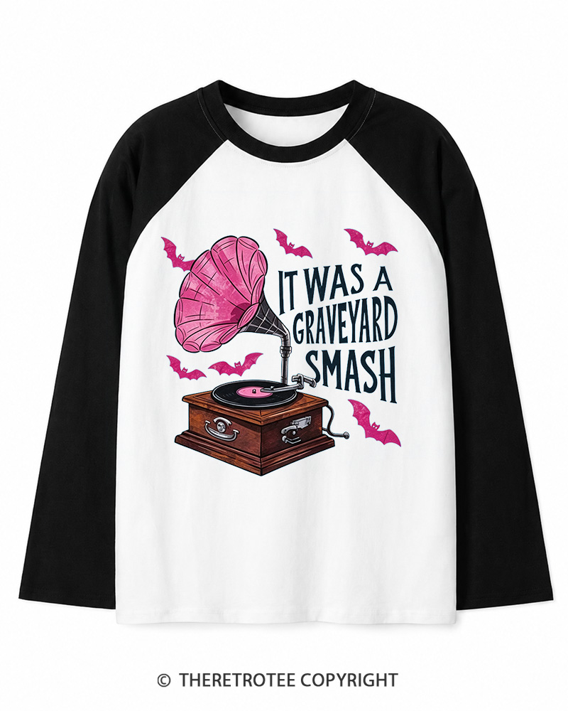 TheRetroTee It Was A Graveyard Smash 1980s Long Sleeve Raglan T-Shirt
