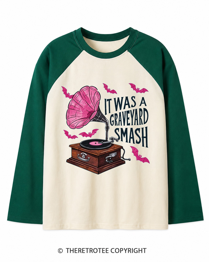 TheRetroTee It Was A Graveyard Smash 1980s Long Sleeve Raglan T-Shirt