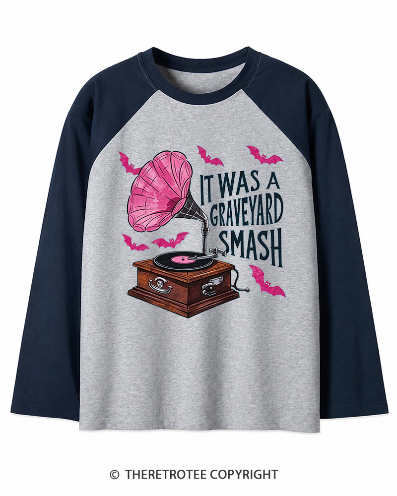 TheRetroTee It Was A Graveyard Smash 1980s Long Sleeve Raglan T-Shirt