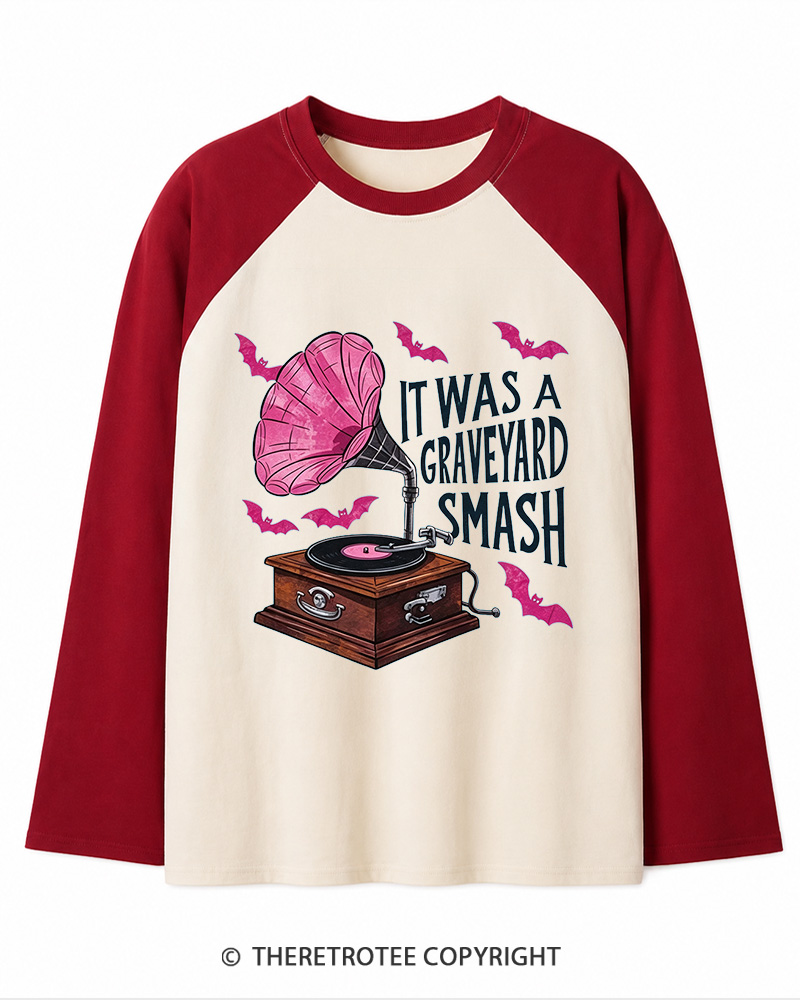 TheRetroTee It Was A Graveyard Smash 1980s Long Sleeve Raglan T-Shirt