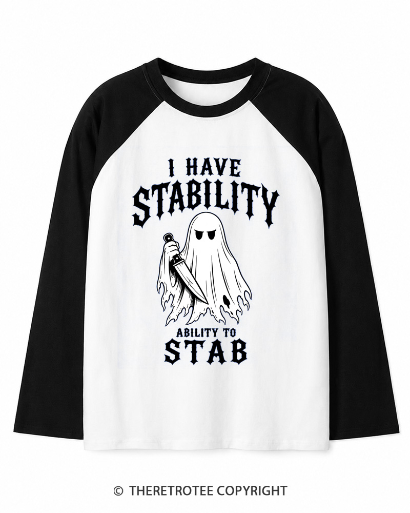 TheRetroTee I Have Stability 1990s Long Sleeve Raglan T-Shirt