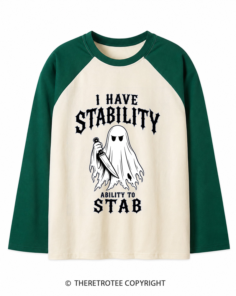 TheRetroTee I Have Stability 1990s Long Sleeve Raglan T-Shirt
