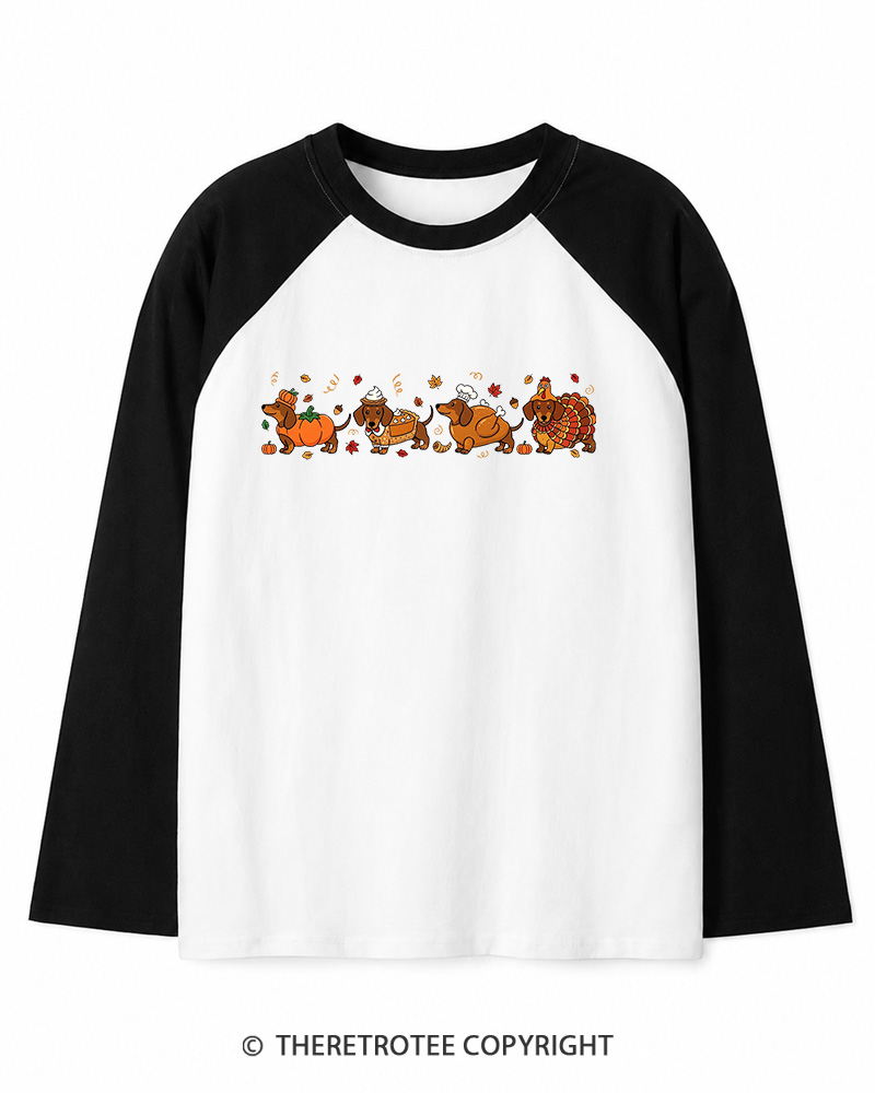 TheRetroTee Turkey Dog 1980s Long Sleeve Raglan T-Shirt