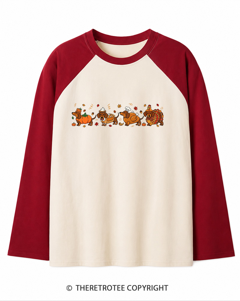 TheRetroTee Turkey Dog 1980s Long Sleeve Raglan T-Shirt