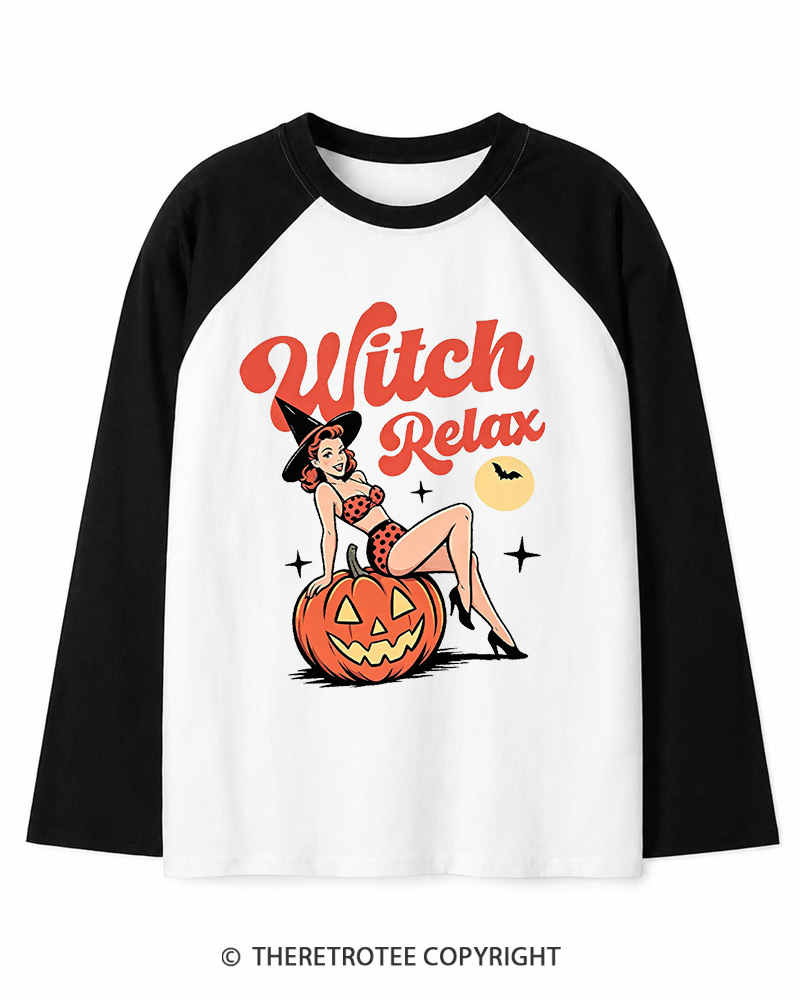 TheRetroTee Witch Relax 1950s Long Sleeve Raglan T-Shirt