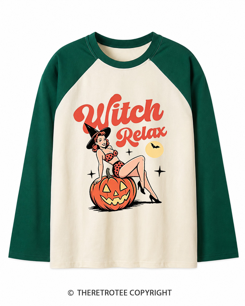 TheRetroTee Witch Relax 1950s Long Sleeve Raglan T-Shirt
