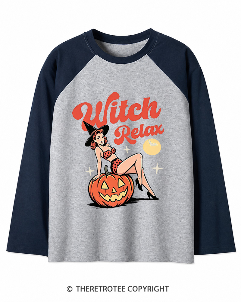 TheRetroTee Witch Relax 1950s Long Sleeve Raglan T-Shirt