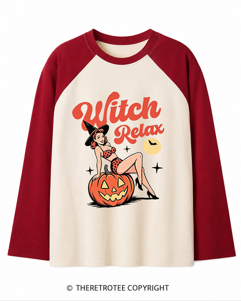 TheRetroTee Witch Relax 1950s Long Sleeve Raglan T-Shirt