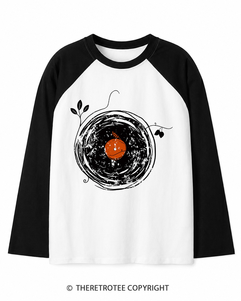 TheRetroTee Enchanting Vinyl Records 1970s Long Sleeve Raglan T-Shirt