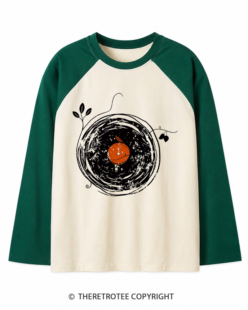 TheRetroTee Enchanting Vinyl Records 1970s Long Sleeve Raglan T-Shirt