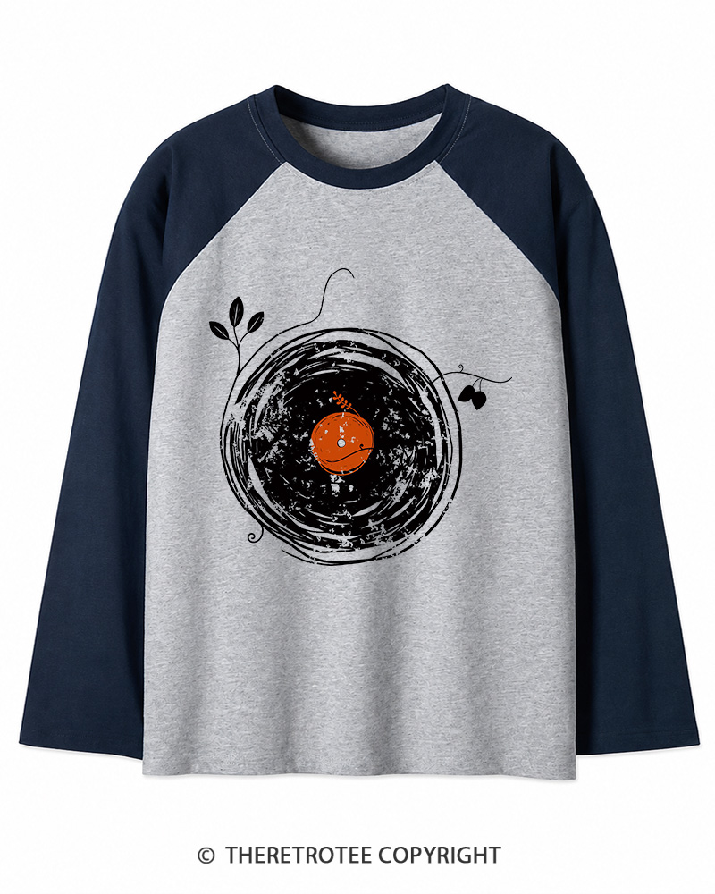 TheRetroTee Enchanting Vinyl Records 1970s Long Sleeve Raglan T-Shirt