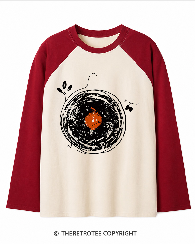 TheRetroTee Enchanting Vinyl Records 1970s Long Sleeve Raglan T-Shirt
