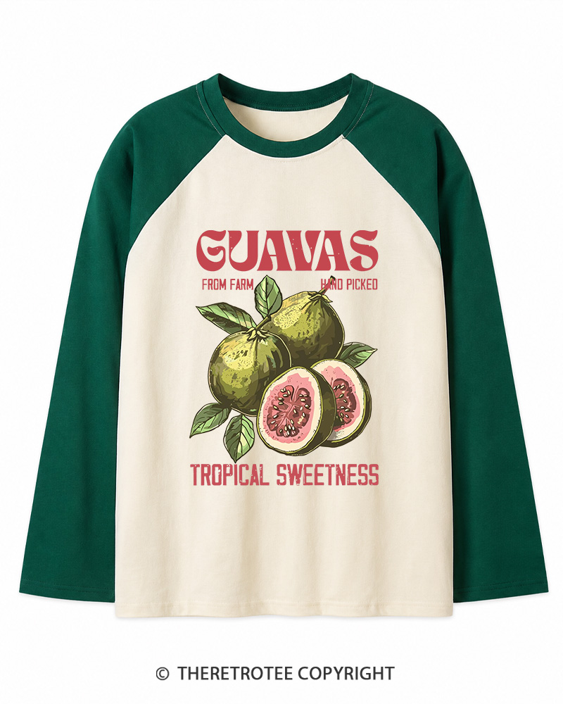 TheRetroTee Exotic Fruit Lover 1960s Long Sleeve Raglan T-Shirt
