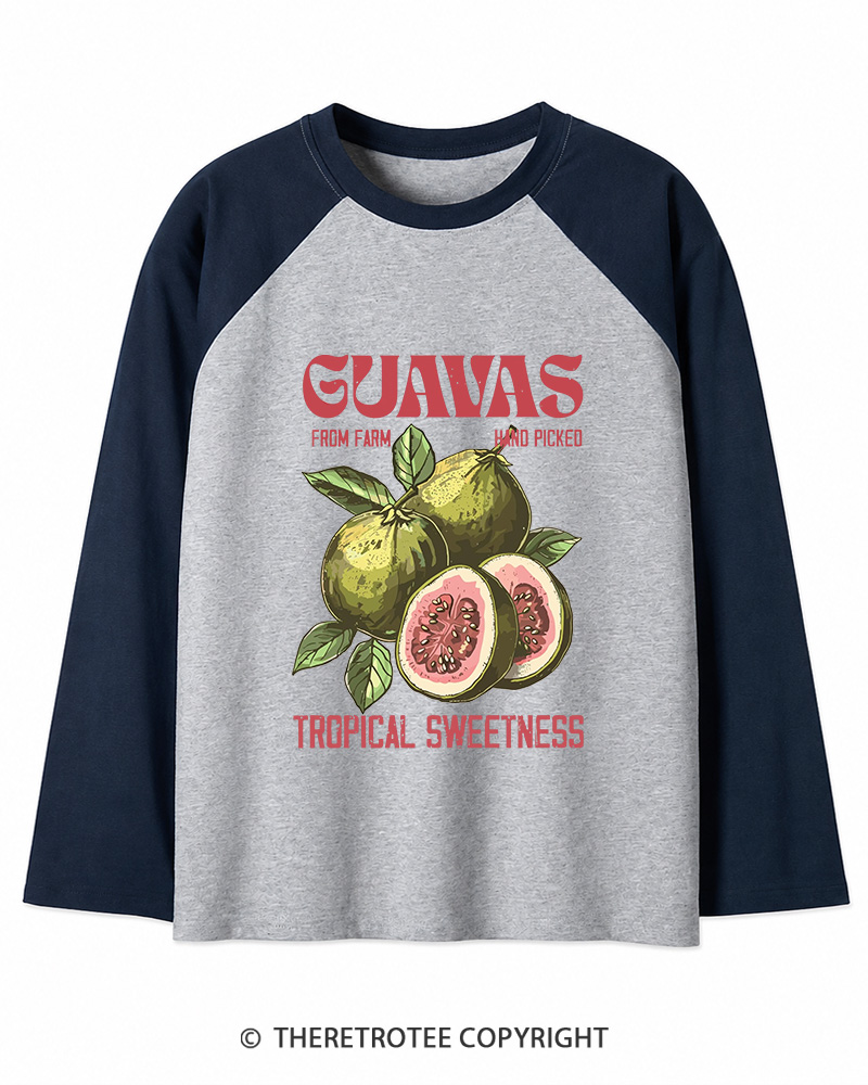 TheRetroTee Exotic Fruit Lover 1960s Long Sleeve Raglan T-Shirt
