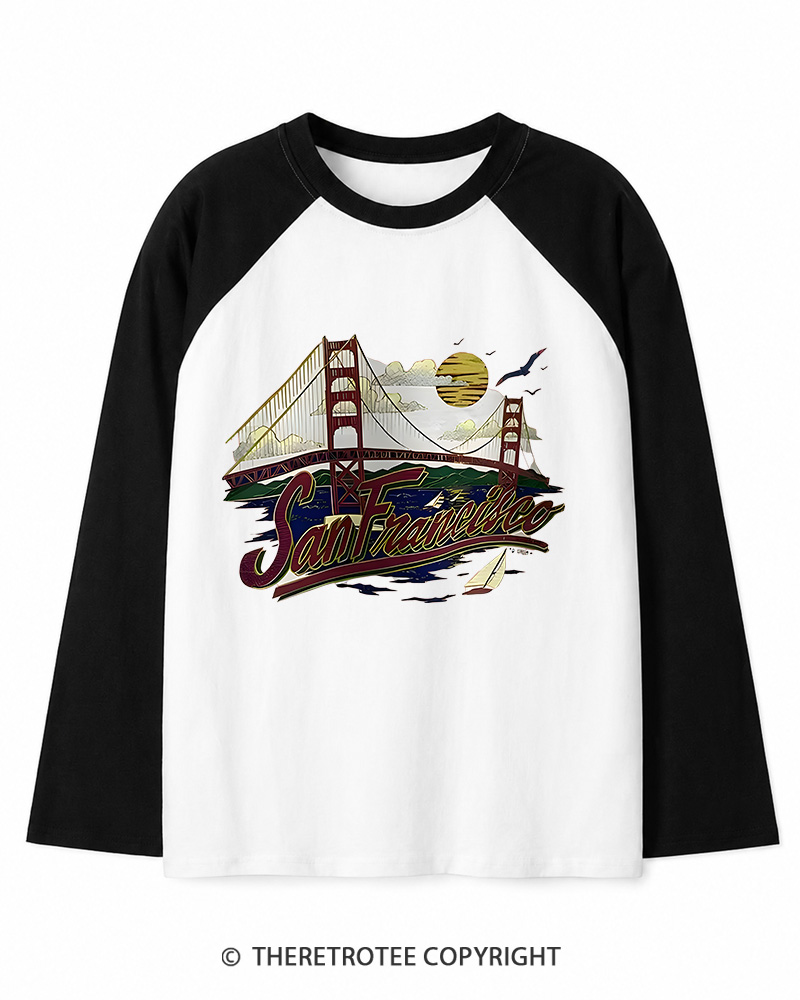 TheRetroTee Golden Gate Bridge 1980s Long Sleeve Raglan T-Shirt