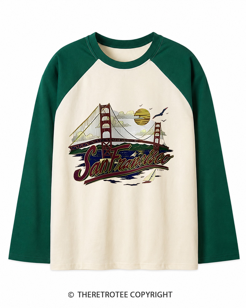 TheRetroTee Golden Gate Bridge 1980s Long Sleeve Raglan T-Shirt