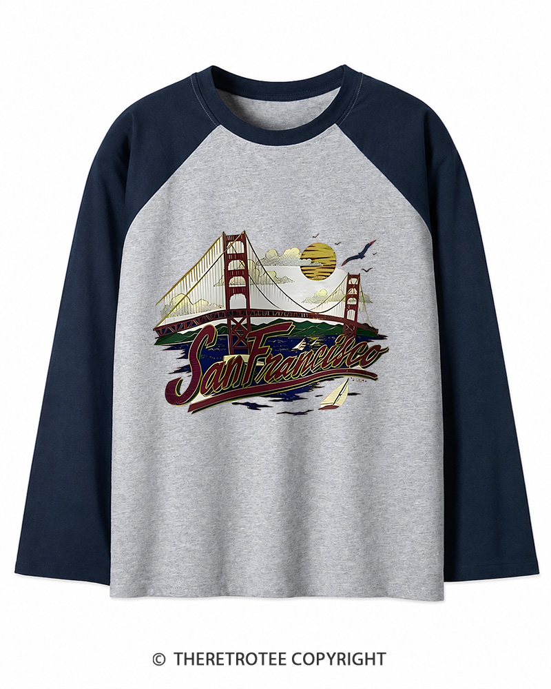 TheRetroTee Golden Gate Bridge 1980s Long Sleeve Raglan T-Shirt