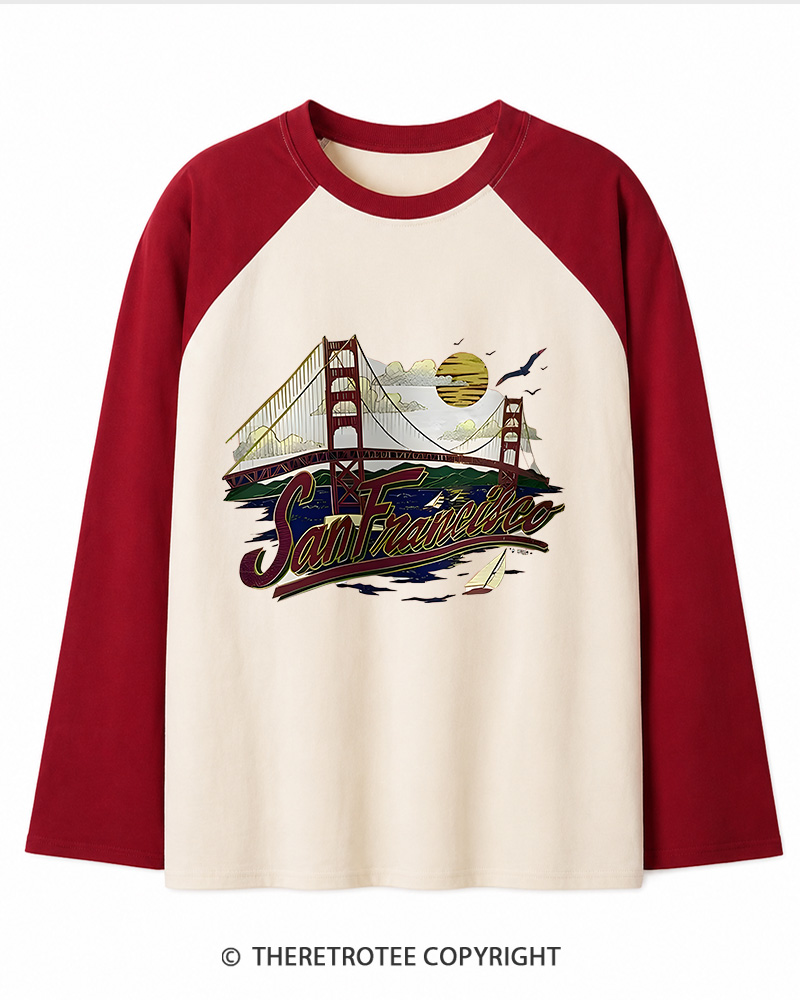 TheRetroTee Golden Gate Bridge 1980s Long Sleeve Raglan T-Shirt