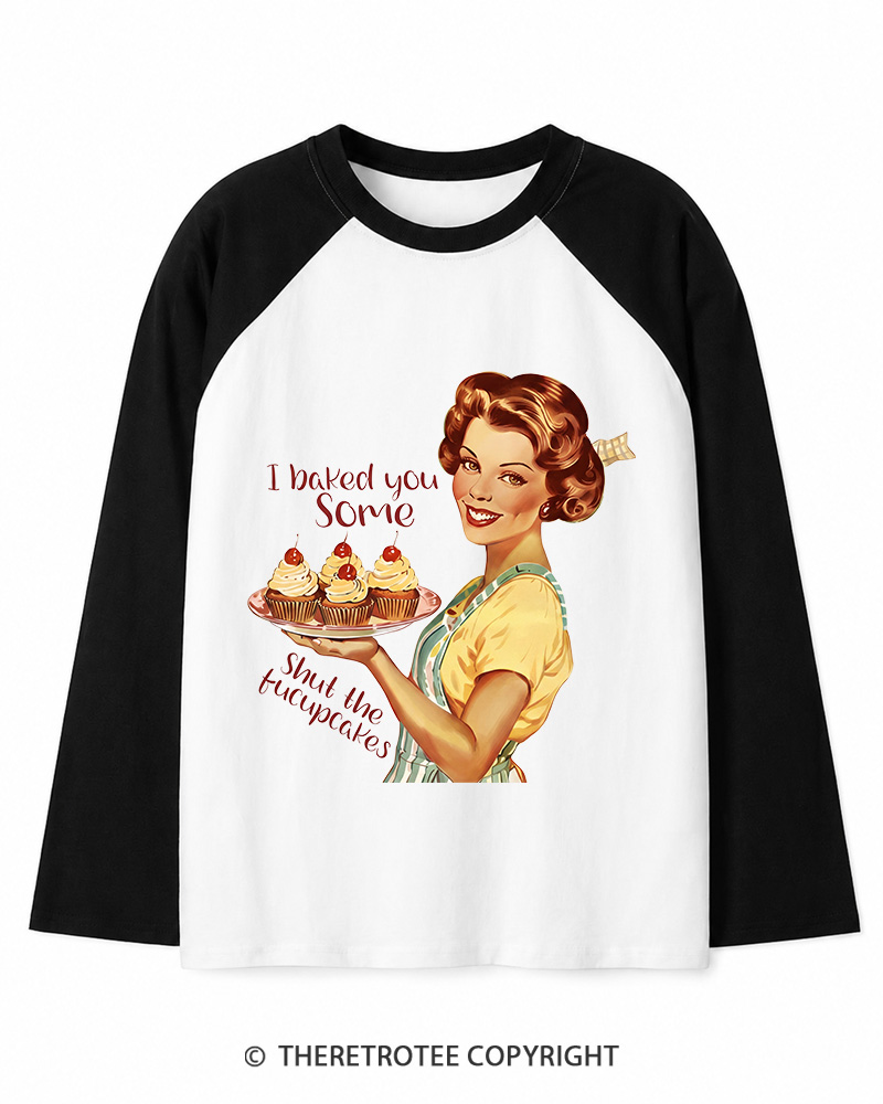 TheRetroTee Retro Sarcastic Housewife Sticker Long Sleeve Raglan T-Shirt