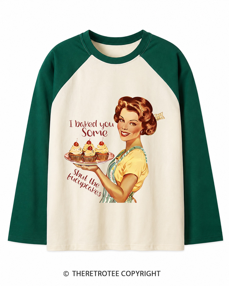 TheRetroTee Retro Sarcastic Housewife Sticker Long Sleeve Raglan T-Shirt
