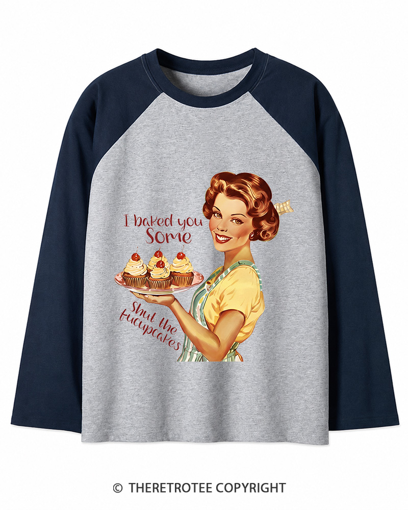 TheRetroTee Retro Sarcastic Housewife Sticker Long Sleeve Raglan T-Shirt