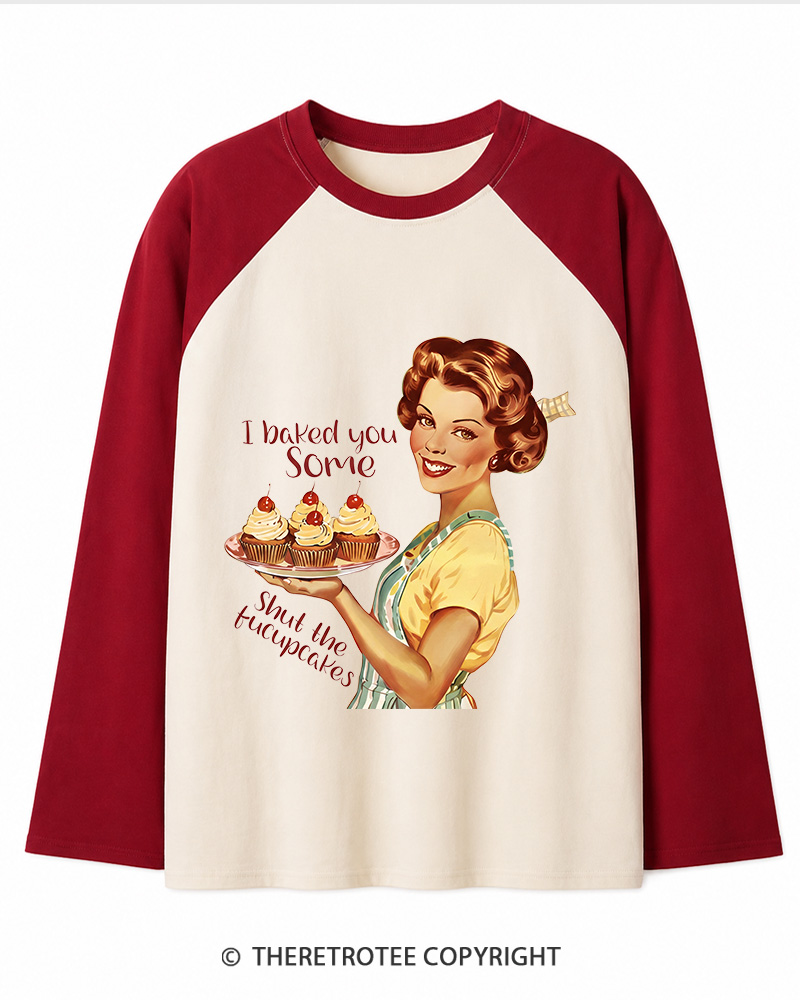 TheRetroTee Retro Sarcastic Housewife Sticker Long Sleeve Raglan T-Shirt