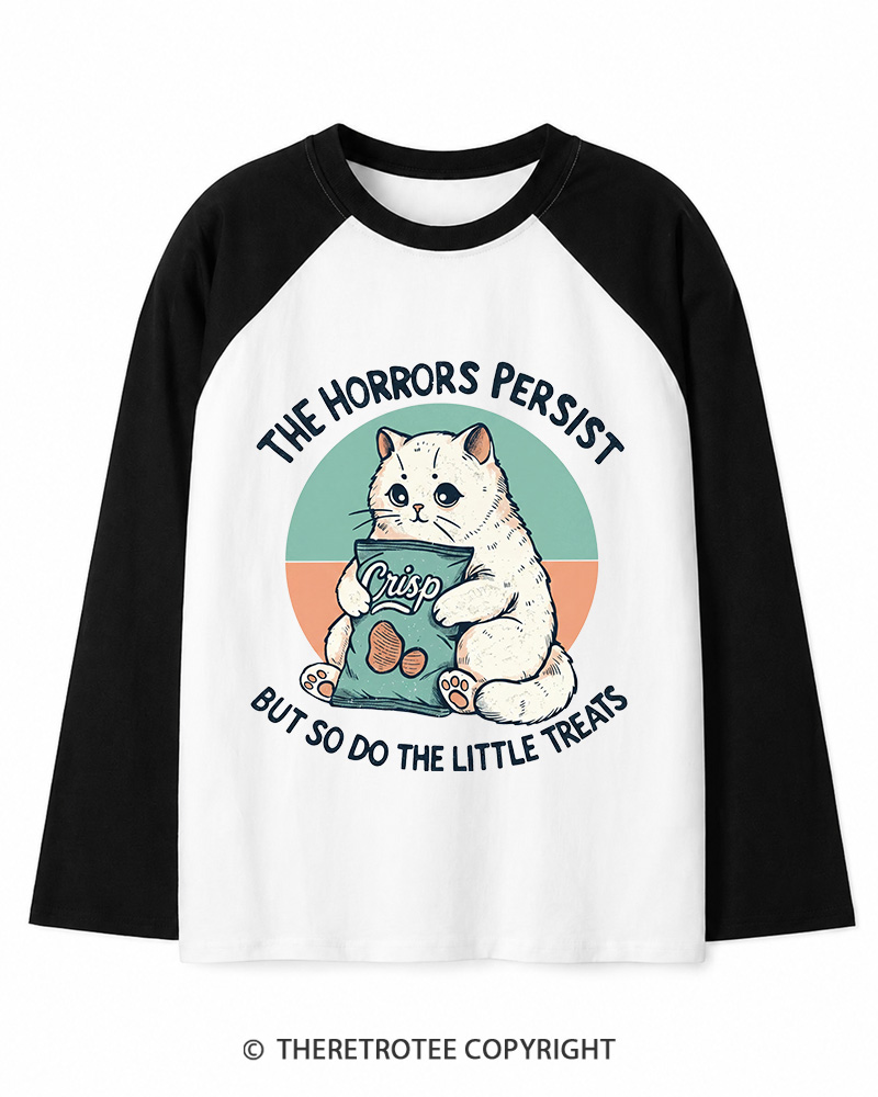 TheRetroTee The Horrors Persist 1990s Long Sleeve Raglan T-Shirt