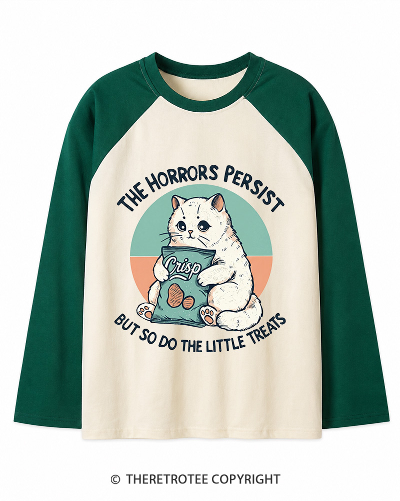 TheRetroTee The Horrors Persist 1990s Long Sleeve Raglan T-Shirt