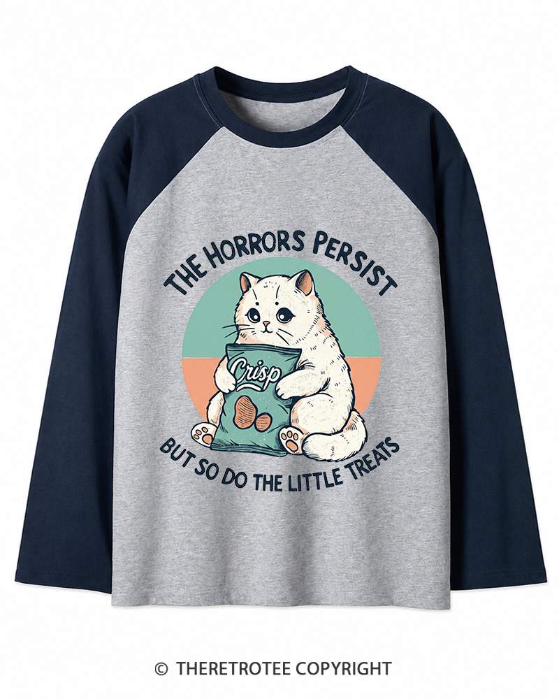 TheRetroTee The Horrors Persist 1990s Long Sleeve Raglan T-Shirt